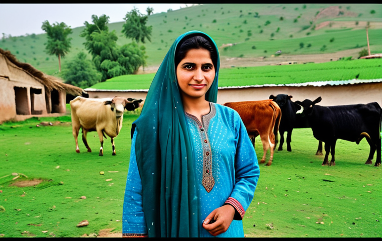 Empowered Rural Entrepreneur**

"A confident, fully clothed woman in modest traditional Pakistani clothing stands proudly in front of her thriving livestock farm in a rural village setting, appropriate attire, safe for work, family-friendly, showcasing healthy animals and well-maintained facilities, perfect anatomy, correct proportions, natural pose, professional photography, high quality."

**