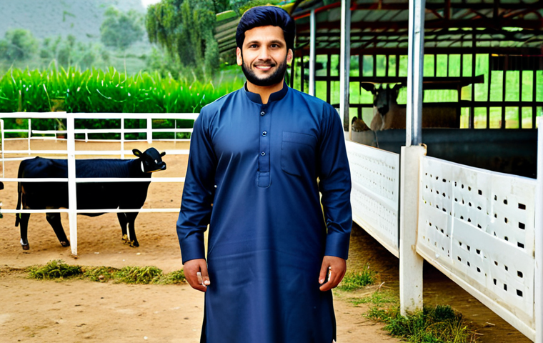 Livestock Professional**

A confident livestock specialist, fully clothed in professional attire (such as a modest shalwar kameez or a business suit), standing in a modern livestock farm setting. The background includes healthy-looking animals and well-maintained facilities. Proper finger count, perfect anatomy, natural pose, professional lighting, high resolution, appropriate content, family-friendly.

**