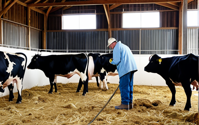 축산업 실무자 성공 스토리 - **Healthy Livestock:** "A herd of well-cared-for livestock (cows/buffalo) in a clean, spacious barn,...