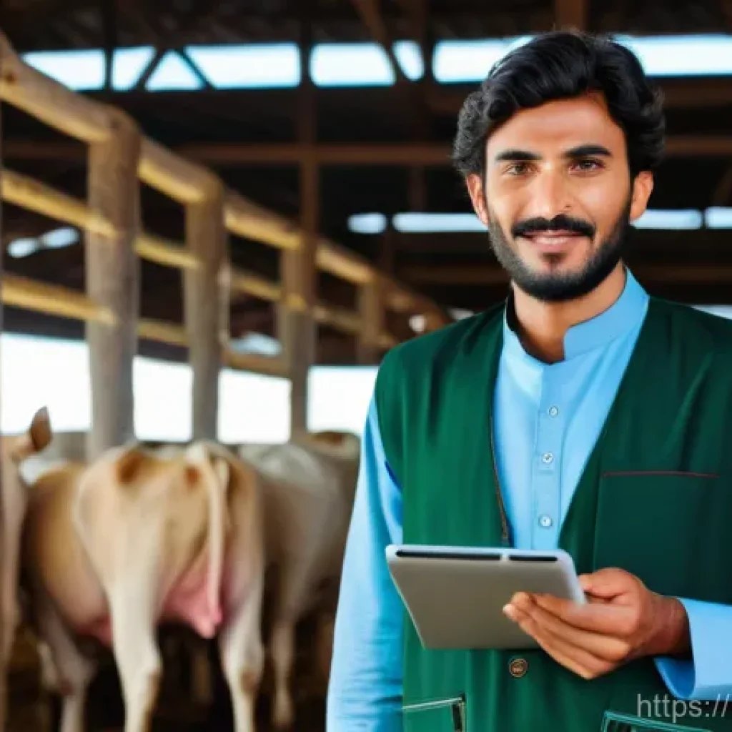 축산업 자격증 합격 비결 모음 - **Prompt:** A vibrant, eye-level shot of a modern livestock farm in a lush, green Pakistani rural la...