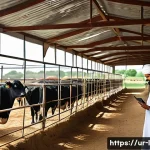 Home 19 축산업 이직 성공 후 연봉 변화 - A detailed scene depicting a modern livestock farm in Pakistan, featuring a male farm worker in mode...