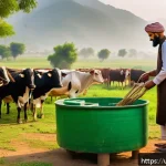 Home 23 축산업 관련 유튜브 채널 추천 - A detailed and vibrant rural Pakistani farm scene during early morning, featuring a middle-aged male...